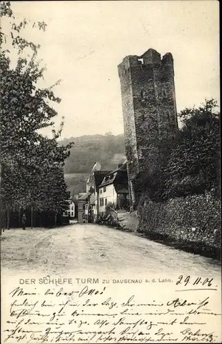 Ak Dausenau an der Lahn, Der schiefe Turm