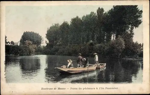 Ak Meaux Seine-et-Marne, Poste de pecheurs a l'Ile Pommier