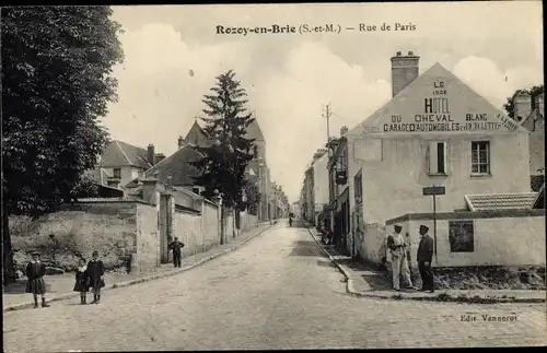 Ak Rozoy en Brie Seine et Marne, Rue de Paris, Hotel du Cheval Blanc