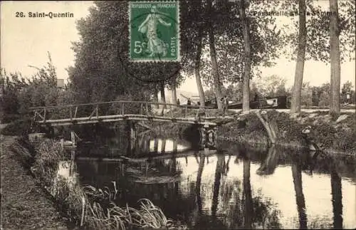 Ak Saint Quentin Aisne, Passerelle de la Somme