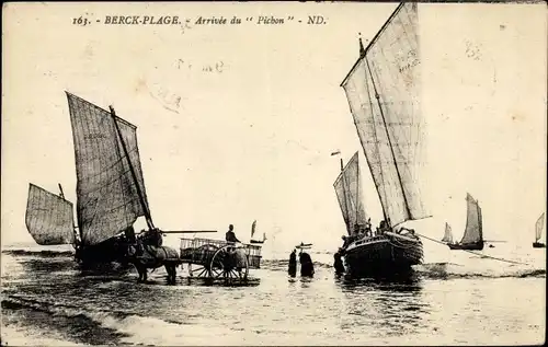 Ak Berck Plage Pas de Calais, Arrivee du Pichon