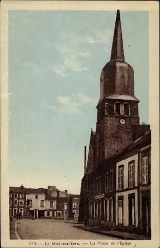 Ak Le May sur Evre Maine et Loire, La Place, L'Eglise