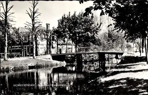 Ak Monnikendam Waterland Nordholland Niederlande, Weezenland, Brücke, Fluss