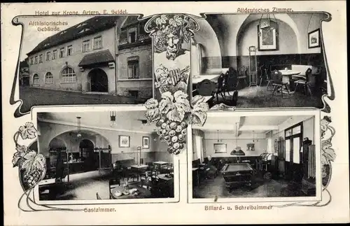 Ak Artern an der Unstrut, Hotel zur Krone, Innenansicht, Billard