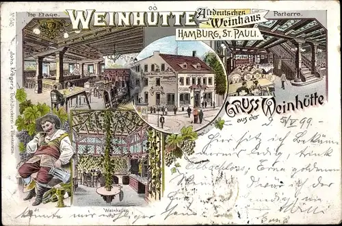 Litho Hamburg Mitte St. Pauli, Gasthaus Weinhütte, Innenansicht