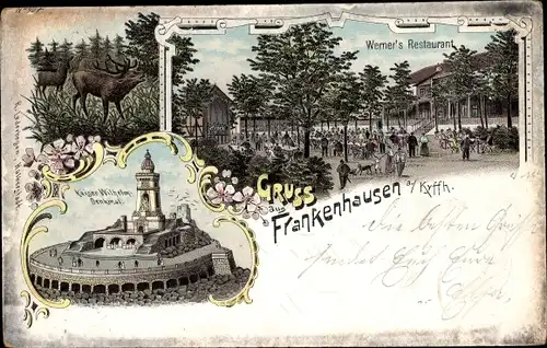 Litho Bad Frankenhausen am Kyffhäuser Thüringen, Kaiser Wilhelm Denkmal, Werner's Restaurant