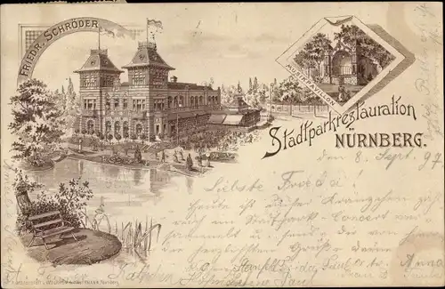 Litho Nürnberg in Mittelfranken Bayern, Stadtparkrestauration, Musikpavillon