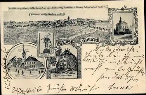 Litho Feucht in Mittelfranken, Karthäuser Schloss, Kirche, Panorama