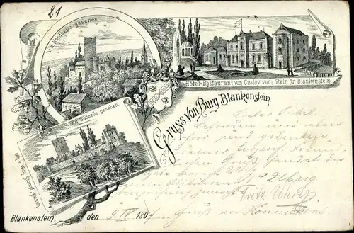 Litho Blankenstein an der Ruhr Hattingen, Burg Blankenstein, Hotel und Restaurant