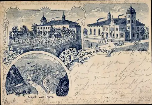 Litho Dresden Dölzschen, Gasthaus, Blick vom Turm