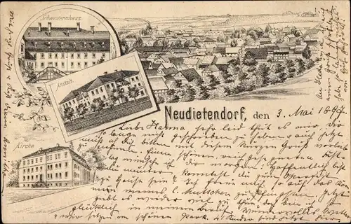 Litho Neudietendorf in Thüringen, Schwesternhaus, Anstalt, Kirche, Totalansicht