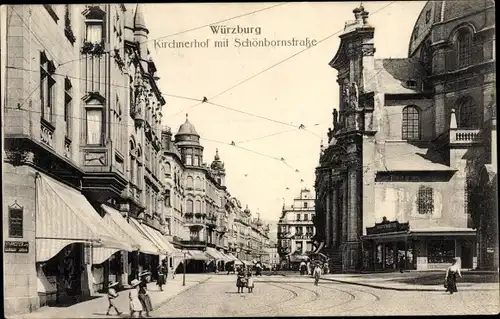 Ak Würzburg am Main Unterfranken, Kirchnerhof mit Schönbornstraße