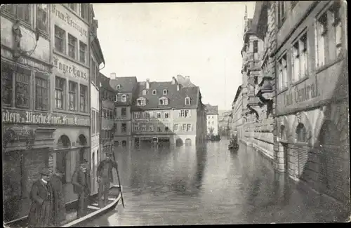 Ak Würzburg am Main Unterfranken, Hochwasser 1909, Cafe Central, Lagerhaus, Wäschelager