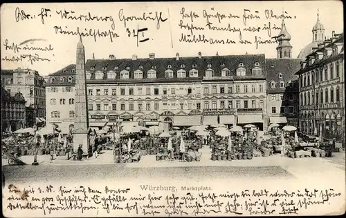 Ak Würzburg am Main Unterfranken, Marktplatz, Obelisk