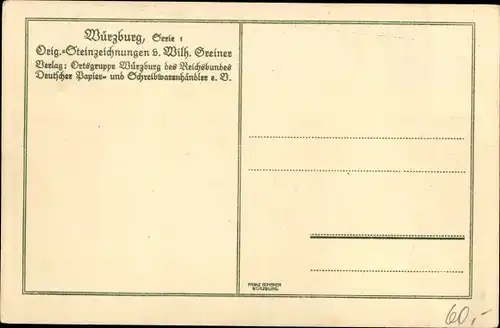 Steindruck Künstler Ak Greiner, Wilh., Würzburg am Main Unterfranken, Partie am grünen Markt