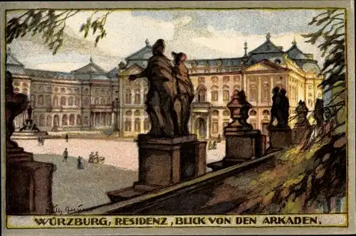 Steindruck Künstler Ak Greiner, Wilh., Würzburg am Main Unterfranken, Blick von den Arkaden