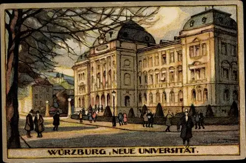 Steindruck Künstler Ak Greiner, Wilh., Würzburg am Main Unterfranken, Neue Universität