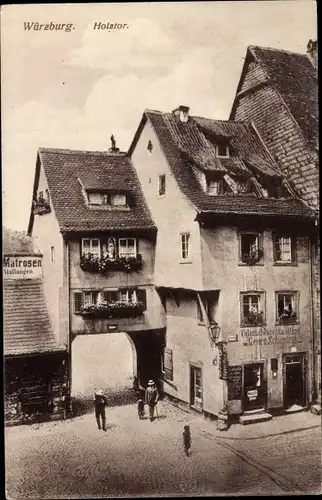 Ak Würzburg am Main Unterfranken, Partie am Holztor, Kolonialwarenhandlung, Stallungen