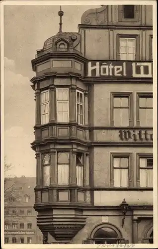 Ak Würzburg am Main Unterfranken, Erker am vorderen Kressenhof, Hotel Wittelsbacher Hof, Marktplatz