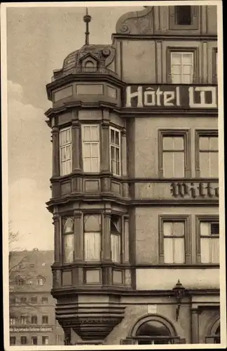 Ak Würzburg am Main Unterfranken, Erker am vorderen Kressenhof, Hotel Wittelsbacher Hof, Marktplatz