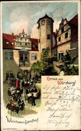 Litho Würzburg am Main Unterfranken, Weinhaus Sandhof