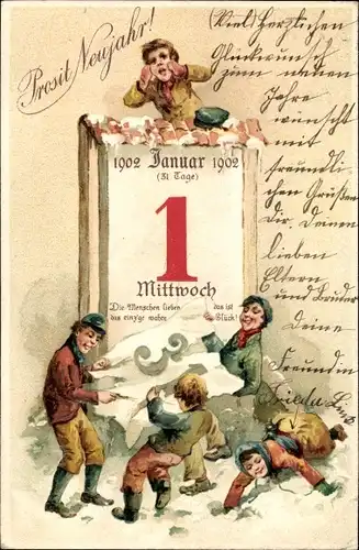 Präge Litho Glückwunsch Neujahr, Kalender 1 Januar, Jahreszahl 1902, Jungen