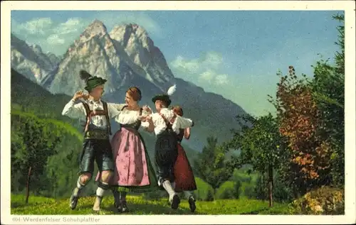Ak Werdenfelser Schuhplattler, Trachten Bayern, Tanz, Gebirge
