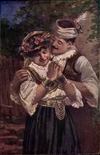 Künstler Ak Jugoslawien ?, Paar in Trachten