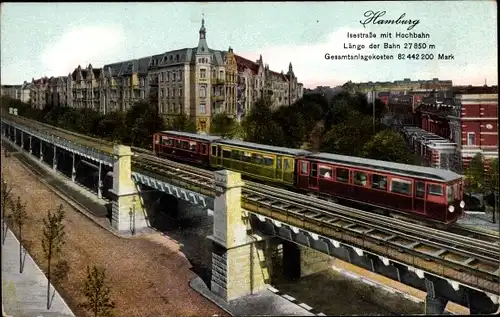 Ak Hamburg Eimsbüttel Harvestehude, Isestraße mit Hochbahn, Wohnhäuser