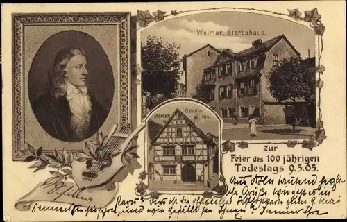 Ak Weimar in Thüringen, Friedrich Schiller, Sterbehaus, Marbach Geburtshaus, Portrait