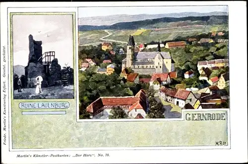 Ak Gernrode Quedlinburg im Harz, Ruine Lauenburg, Kirche, Teilansicht