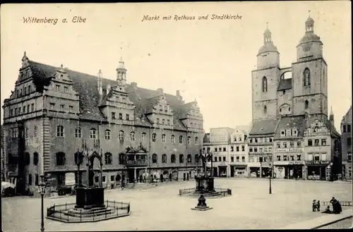 Ak Lutherstadt Wittenberg, Markt, Rathaus, Stadtkirche