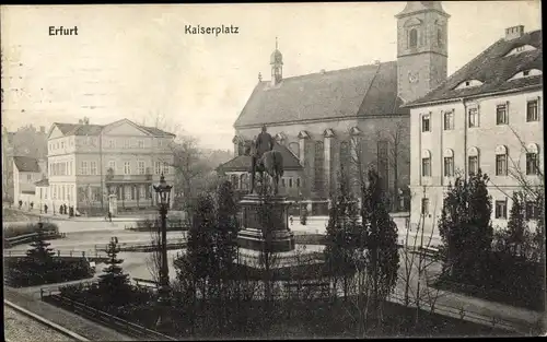 Ak Erfurt in Thüringen, Kaiserplatz, Kaiser Wilhelm Denkmal, Kirche