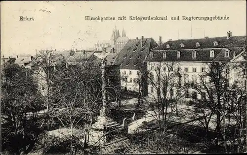 Ak Erfurt in Thüringen, Hirschgarten mit Kriegerdenkmal und Regierungsgebäude