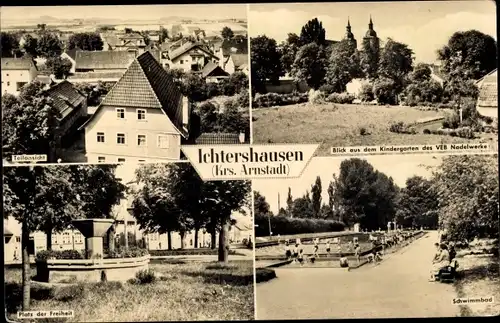 Ak Ichtershausen in Thüringen, Teilansicht, Schwimmbad, Platz der Freiheit