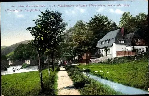 Ak Bockau im Erzgebirge Sachsen, Wehr, Flössgraben