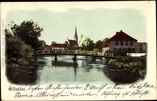 Ak Bad Oldesloe im Kreis Stormarn, Blick auf die Brücke, Kirche, Gastwirtschaft