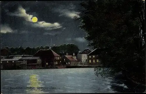 Mondschein Ak Reinfeld in Holstein, Grosser See bei Nacht