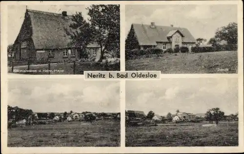 Ak Neritz in Schleswig Holstein, Kolonialwarenhandlung Pieper, Schule, Teilansicht
