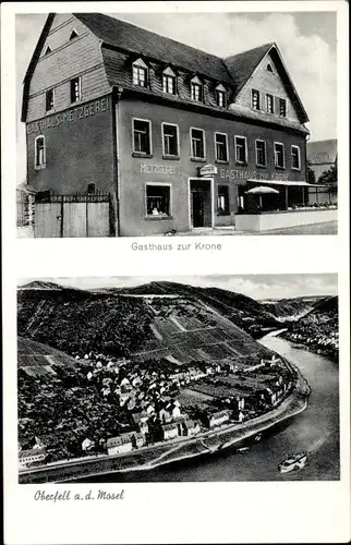 Ak Oberfell an der Mosel, Vogelschau, Gasthaus zur Krone