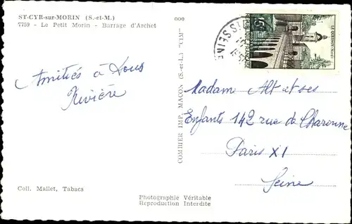 Ak Saint Cyr sur Morin Seine et Marne, Le Petit Morin, Barrage d'Archet