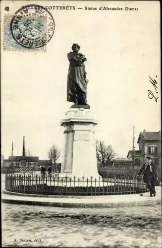 Ak Villers Cotterêts Aisne, Statue d'Alexandre Dumas