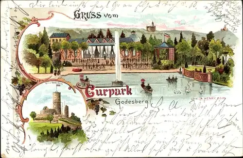Litho Bad Godesberg Bonn am Rhein, Kurpark, Godesburg