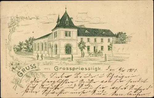 Litho Großpriesligk Großpriessligk Großprießligk Groitzsch in Sachsen, Gasthof