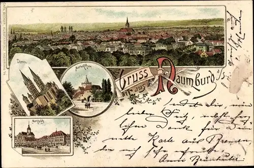 Litho Naumburg an der Saale, Panorama, Dom, Marientor, Marktplatz