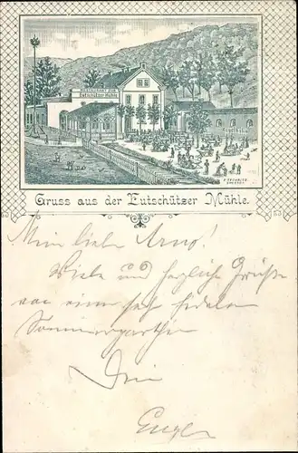 Litho Eutschütz Bannewitz Sachsen, Eutschützer Mühle, Gastwirtschaft