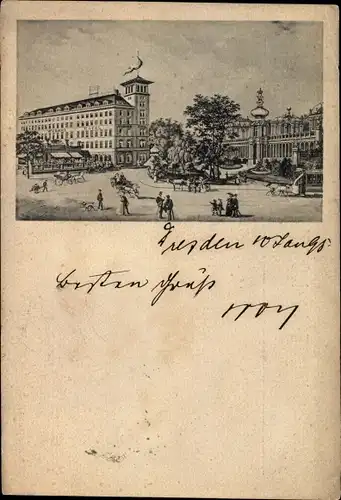 Vorläufer Litho Dresden Altstadt, Postplatz, Weber's Hotel, An der Zwingerpromenade