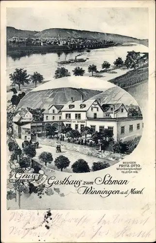 Ak Winningen an der Mosel, Gasthaus zum Schwan, Panorama