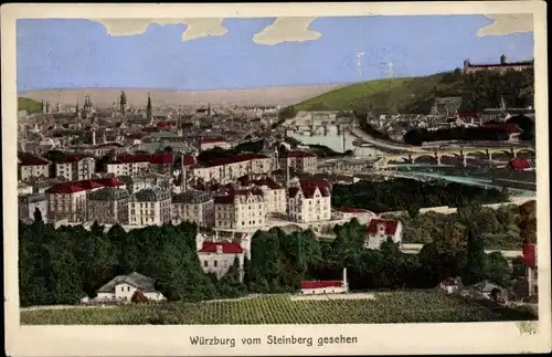 Ak Würzburg am Main Unterfranken, Blick auf den Ort vom Steinberg aus