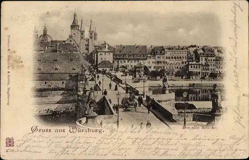 Ak Würzburg am Main Unterfranken, Blick über die alte Mainbrücke